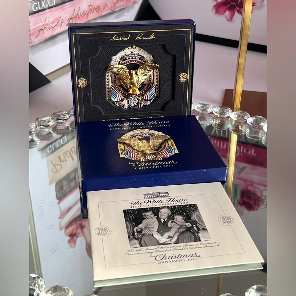 The White House  Patriotic Gold and Red Eagle Ornament 2017